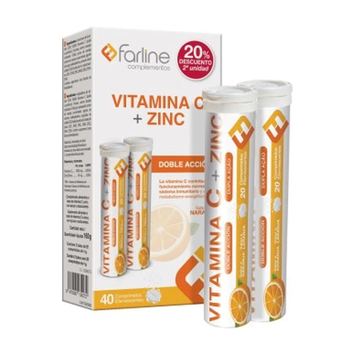 Farline Vitamina C + Zinc Duplo 40 comprimidos efervescentes