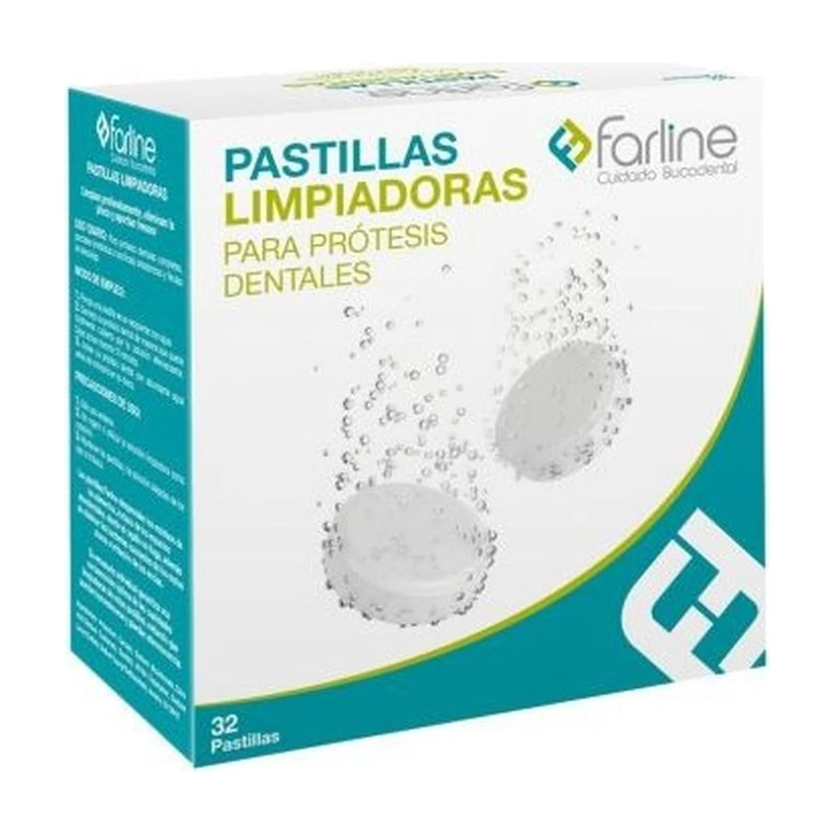 Farline Pastillas Limpiadoras de Prótesis Dentales 32 Unidades