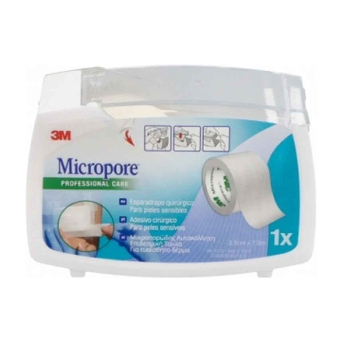 3M Micropore Esparadrapo Blanco con Portarrollos 7,5 m x 2,5 cm