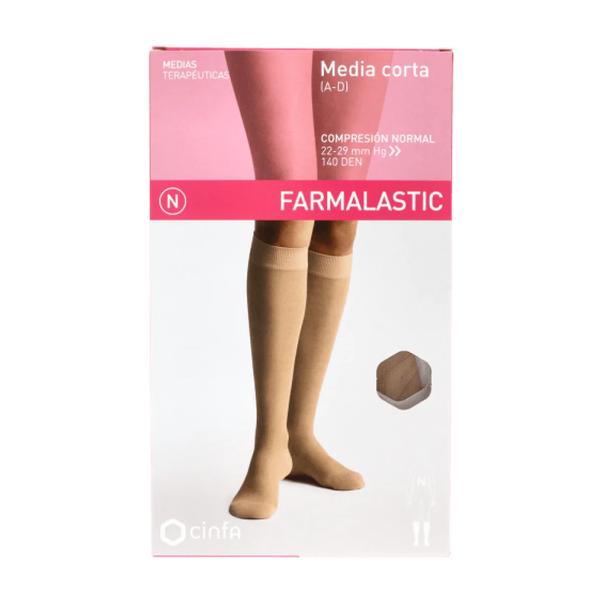 Farmalastic Media Corta Compresión Normal Beige, Talla Reina Plus