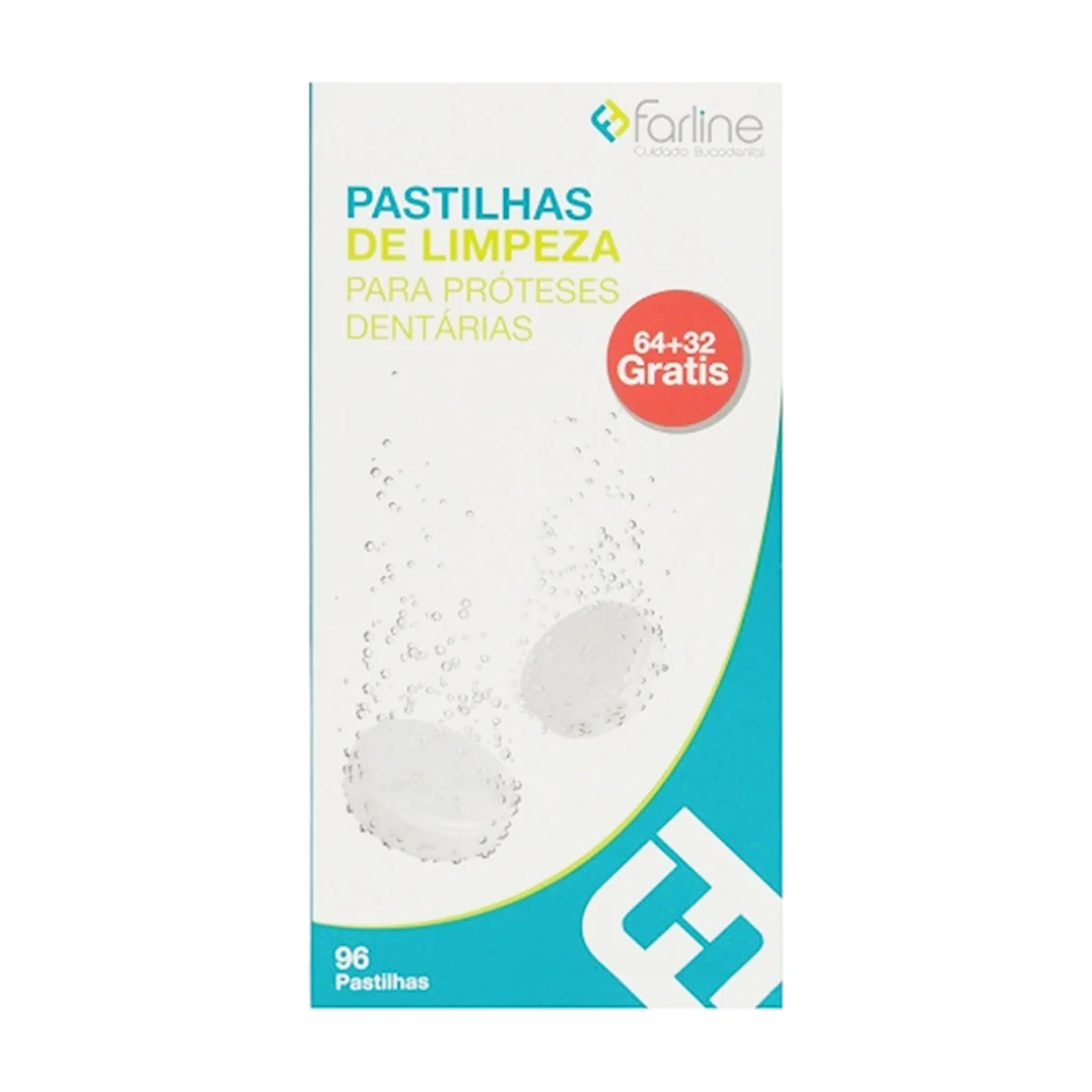 Farline Pastillas Limpiadoras de Prótesis Dentales 96 Unidades