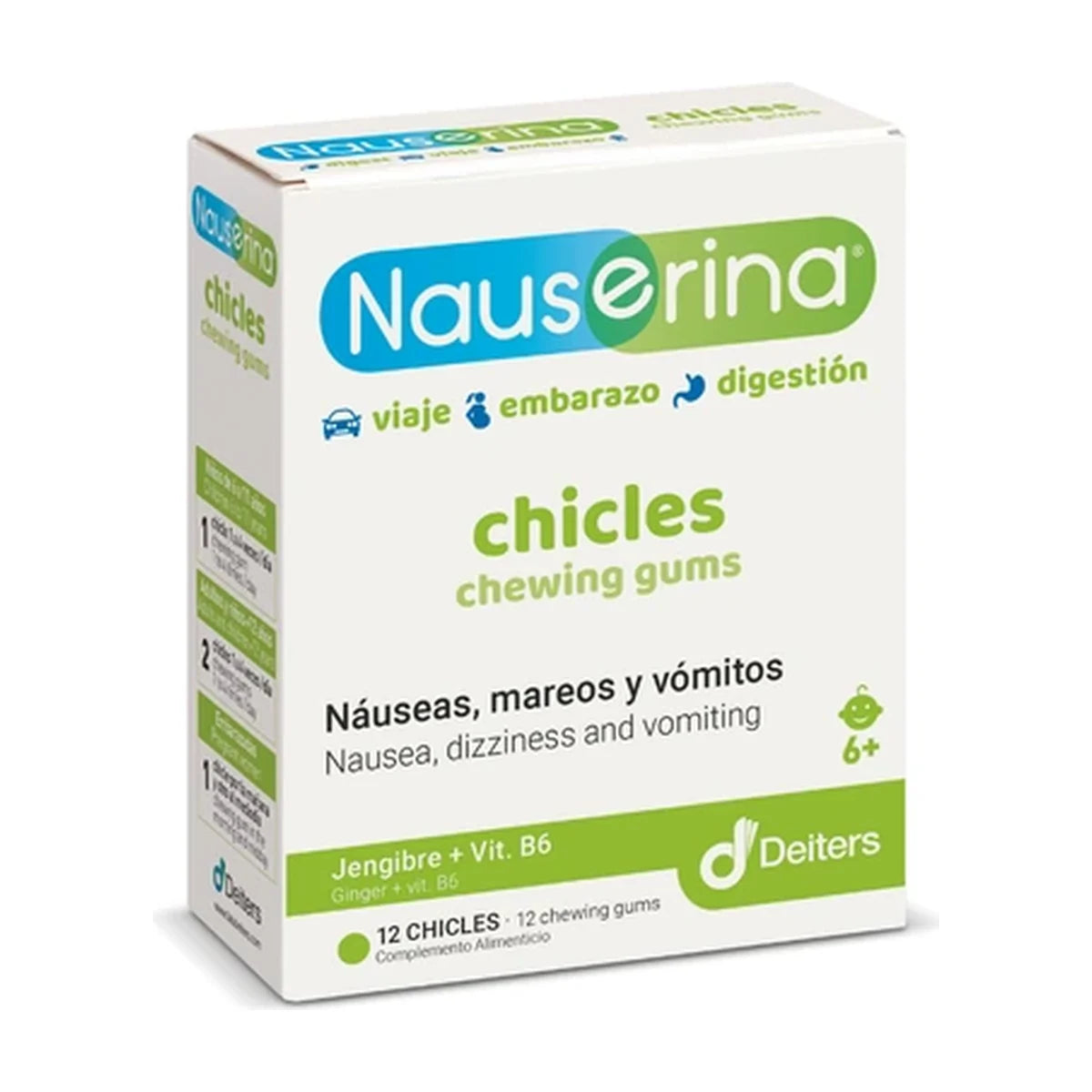 Nauserina jengibre y vitamina B6 12 chicles