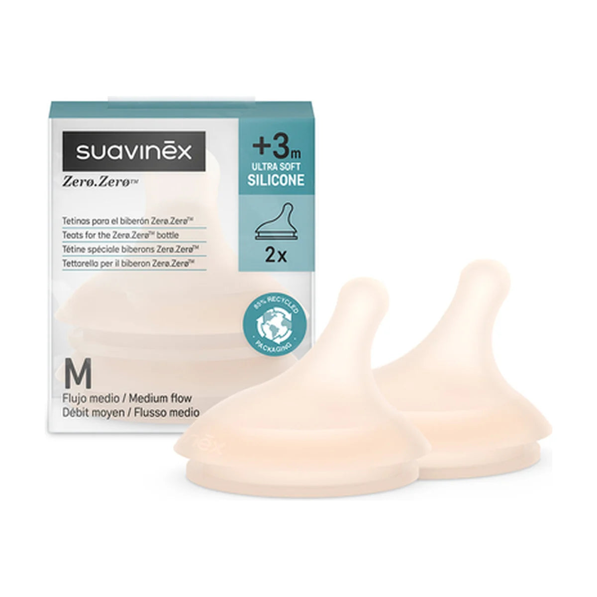 Suavinex Zero.Zero Tetinas Flujo M +3 Meses 2 Unidades