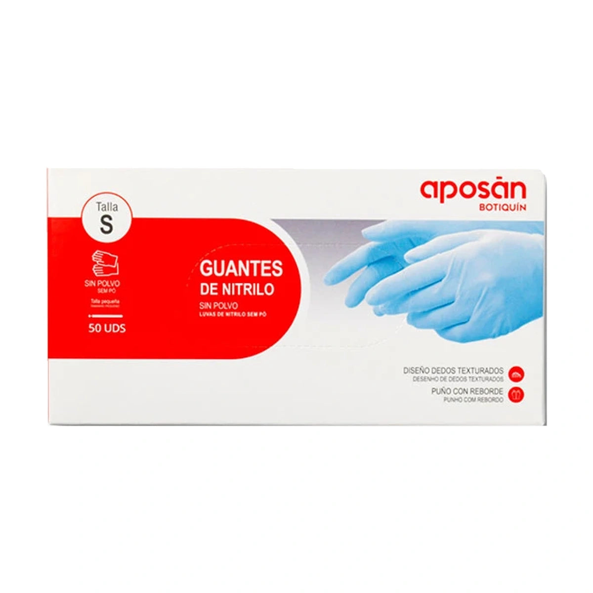 Aposán Guantes de Nitrilo sin Polvo, Talla S, 50 unidades