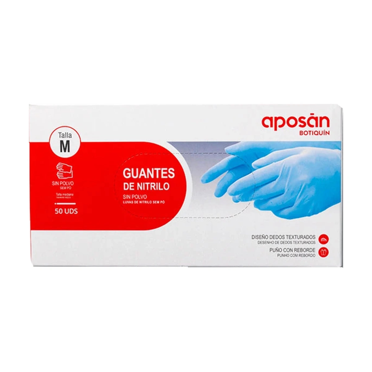 Aposán Guantes de Nitrilo sin Polvo, Talla M, 50 unidades