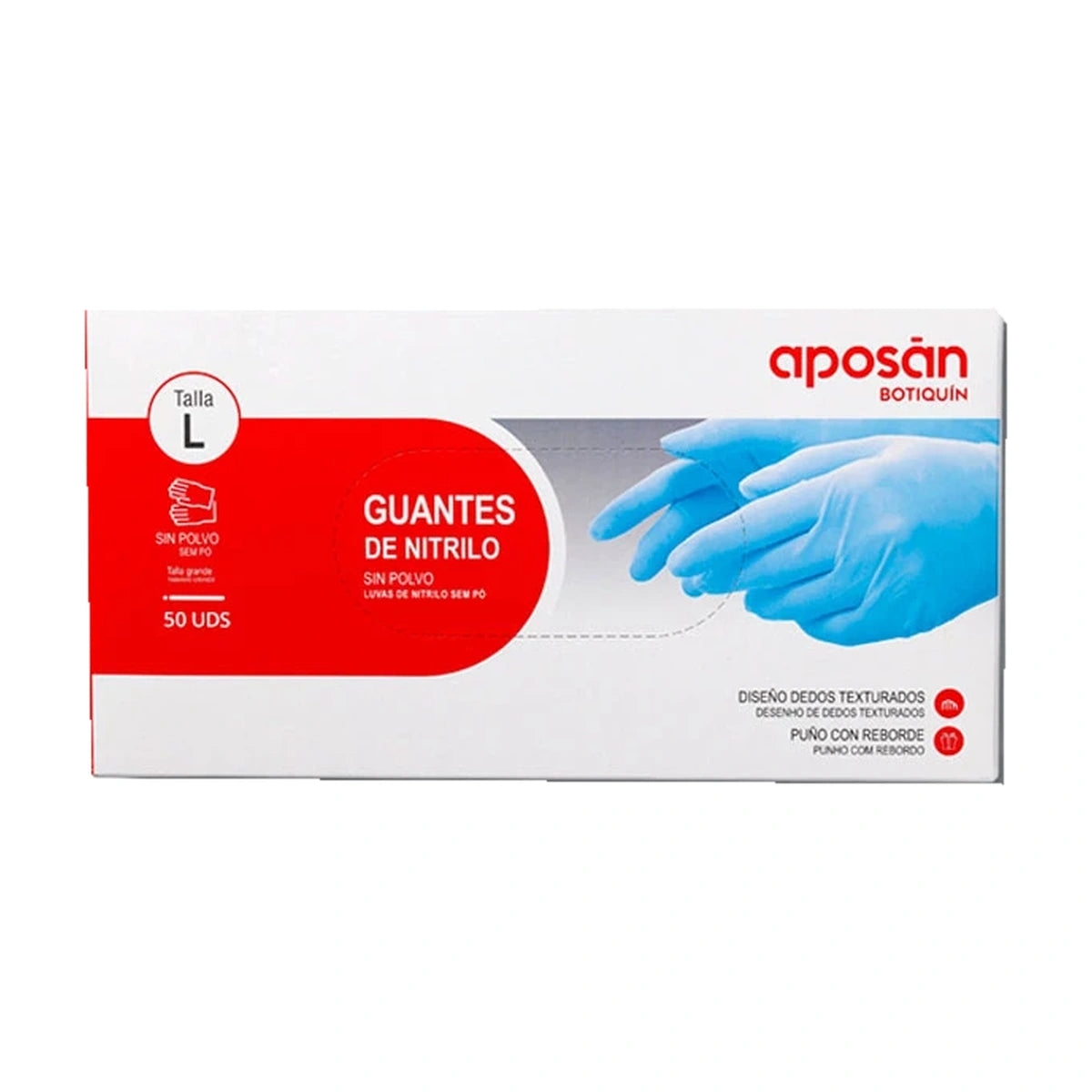 Aposán Guantes de Nitrilo sin Polvo, Talla L, 50 unidades