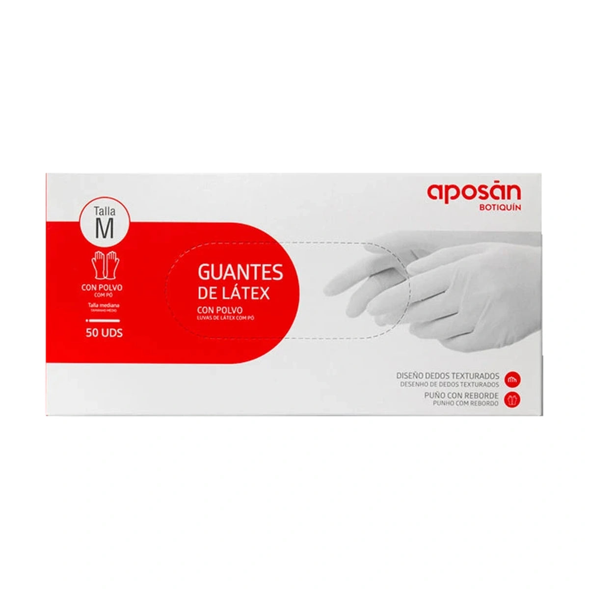 Aposán Guantes de Látex con Polvo, Talla M, 50 unidades