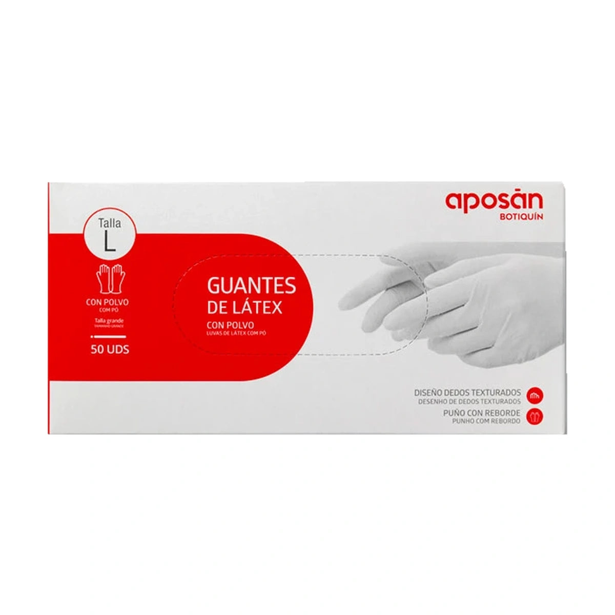 Aposán Guantes de Látex con Polvo, Talla L, 50 unidades