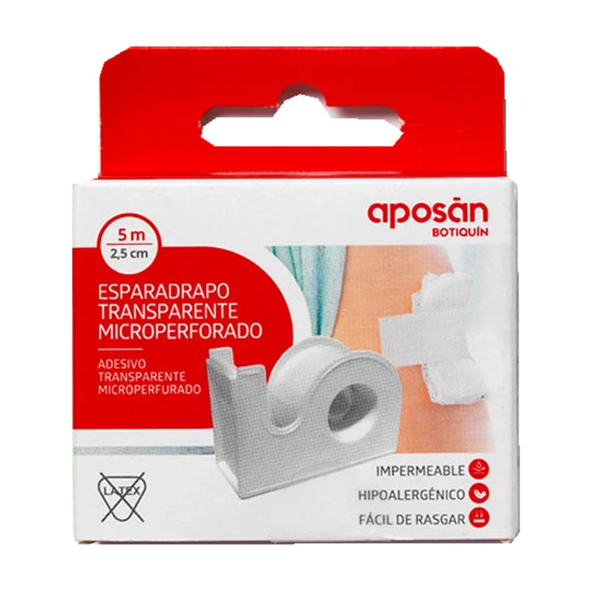 Aposán Esparadrapo Transparente Microperforado, 2,5 cm x 5 m