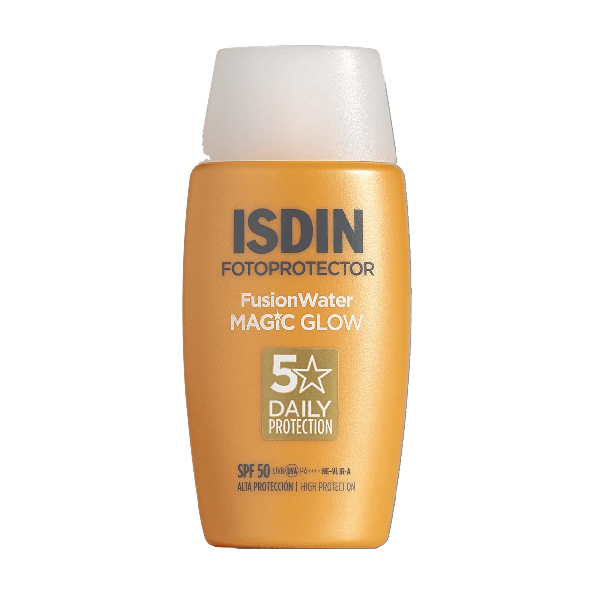 ISDIN Fusion Water MAGIC Glow SPF 50 50 ml sobre fondo blanco