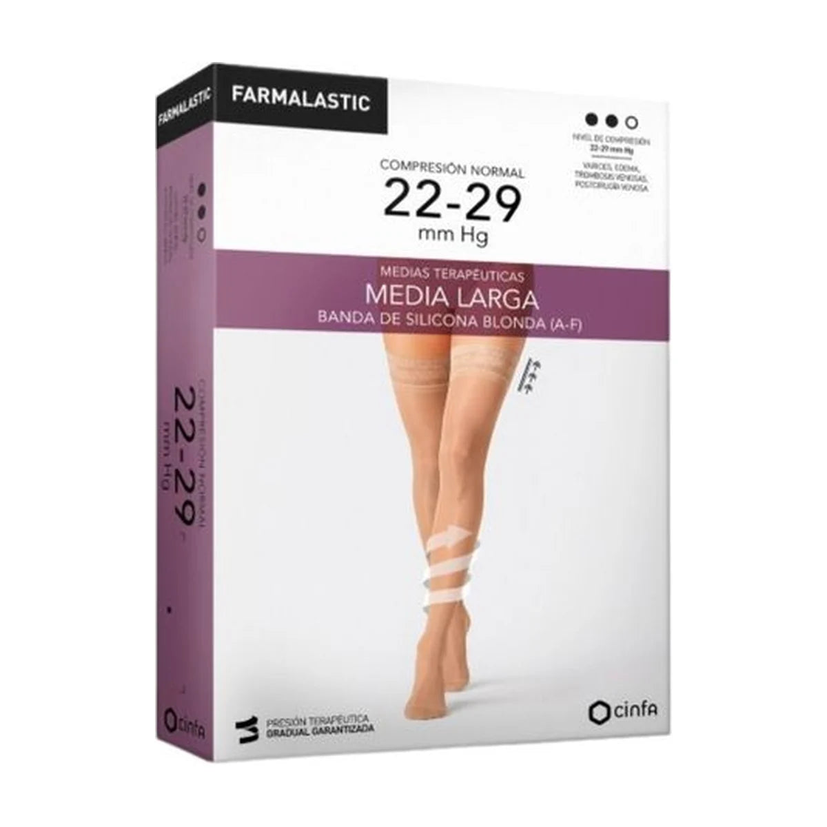 Farmalastic Media Larga con Blonda Compresión Normal Beige, Talla Pequeña