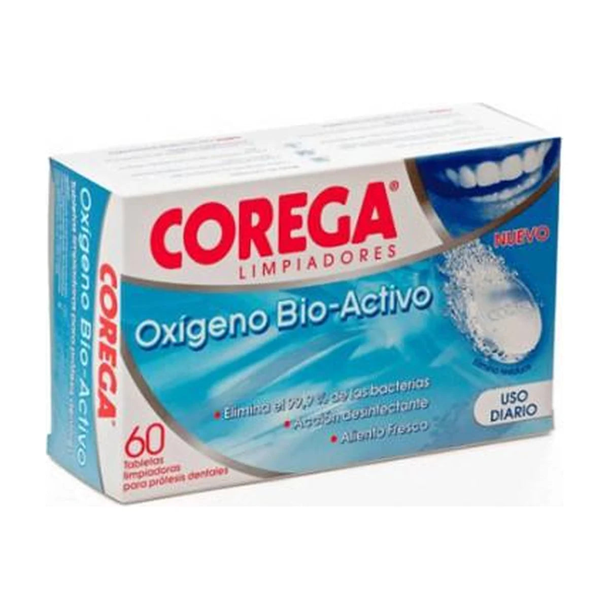 Corega Oxígeno Bio-Activo 3 Minutos 60 Tabletas Limpiadoras