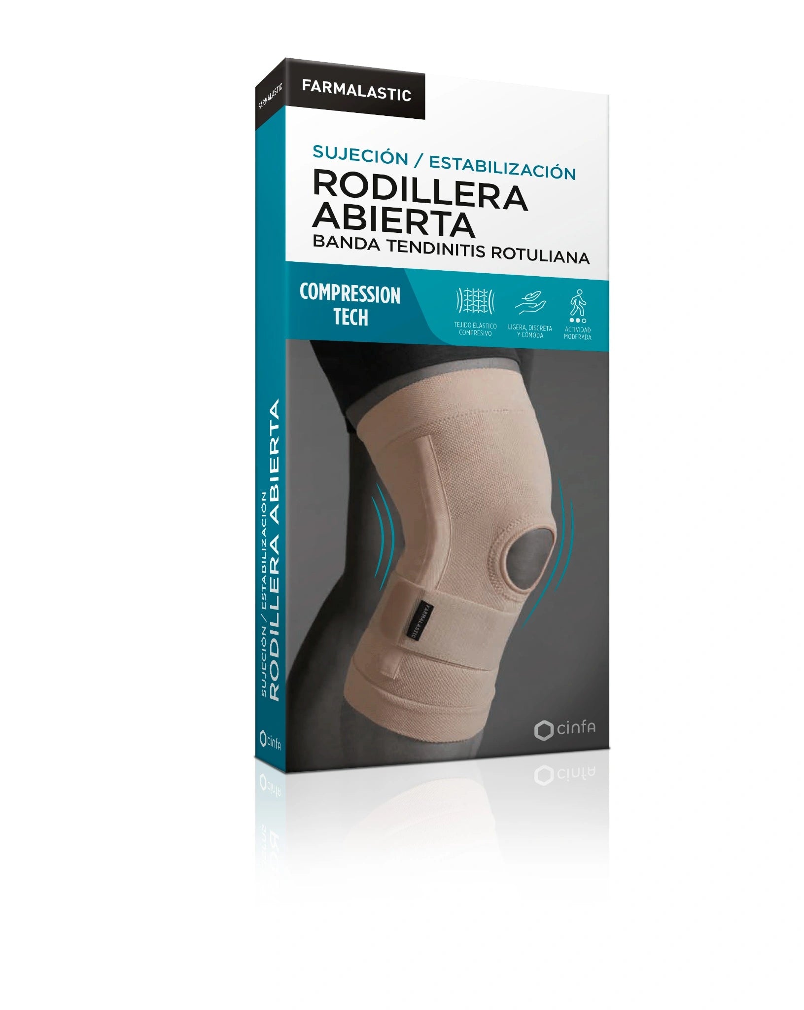 FARMALASTIC Rodillera Abierta con Banda para Tendinitis Rotuliana