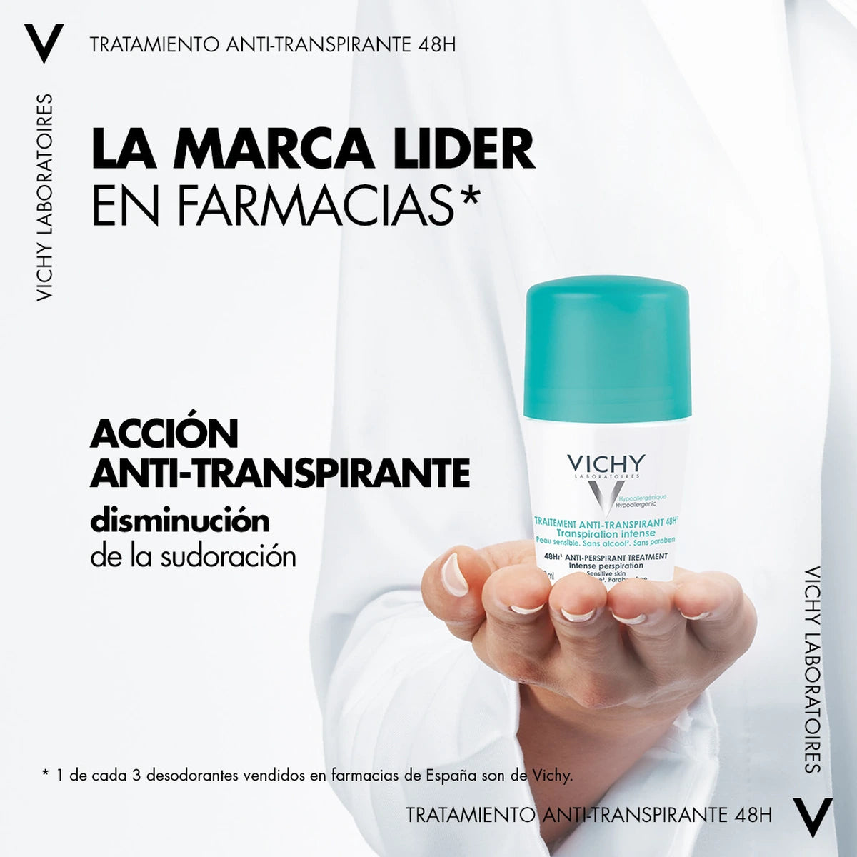 Vichy desodorante antitranspirante 48H roll-on 50 ml, presentación de la gama de desodorantes