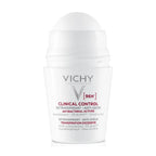 Vichy Clinical Control 96H roll-on 50 ml sin tapón, con el aplicador visible sobre fondo blanco.