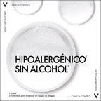 Infografía del fabricante de Vichy Clinical Control 96H: hipoalergénico y sin alcohol etílico.