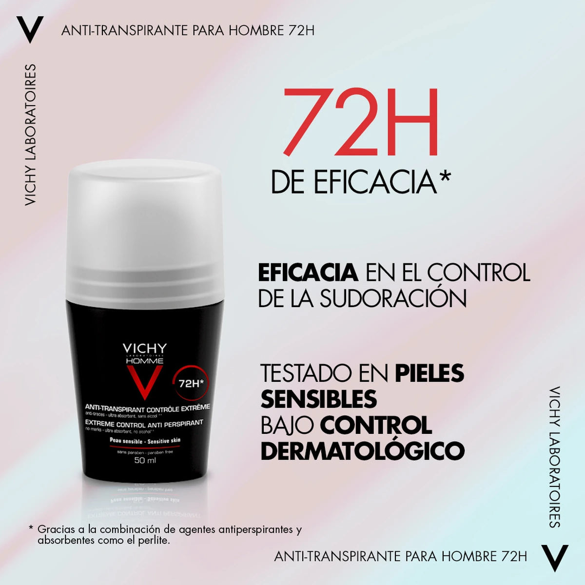 Vichy Homme desodorante antitranspirante 72H roll-on 50 ml - Protección 72H y pieles sensibles