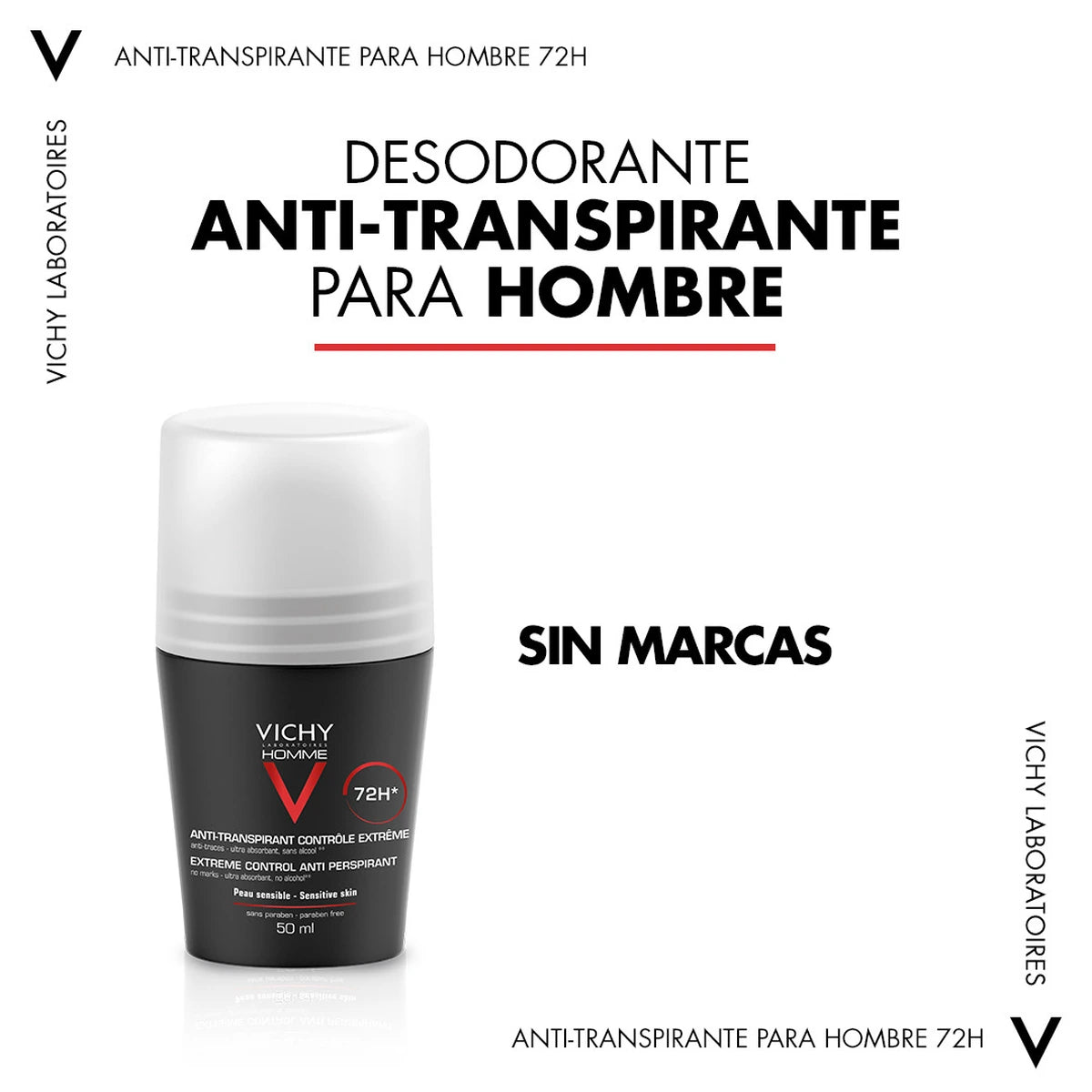 Vichy Homme desodorante antitranspirante 72H roll-on 50 ml - Acción antitranspirante sin marcas
