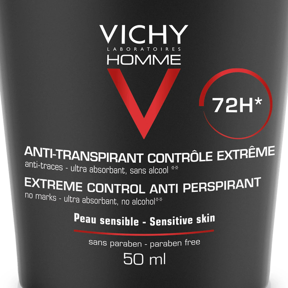 Vichy Homme desodorante antitranspirante 72H roll-on 50 ml - Detalle de la etiqueta